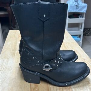 Harley-Davidson Black Heeled Boots with Metallic Details